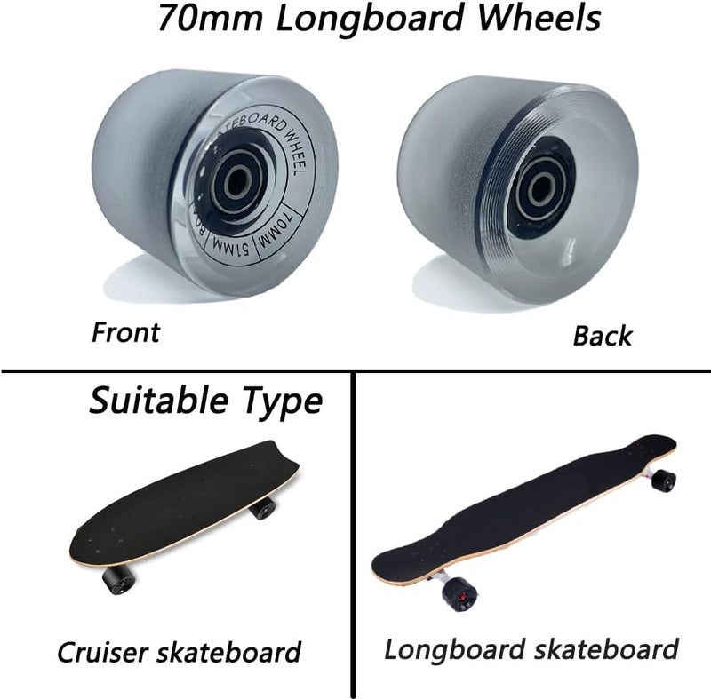 LOOEEL 70mm Longboard Wheels 80A Contains ABEC-9 Bearings and Spacers,Skateboard Riser Pads,Skateboard Hardware Screws Bolts,fit for Your Longboard Skateboards.-Transparent Frosted - Image 5